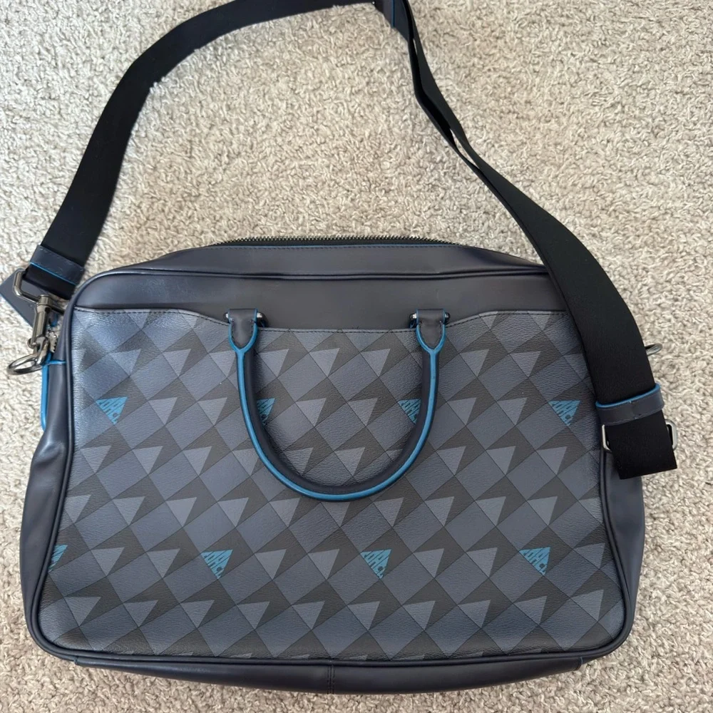 Coach Men's Black and Teal Triangle Briefcase